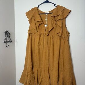 Umgee Women's Ruffle Mini Dress Tan Size Medium NWT Boho Cottagecore Prairie